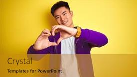  Presentation with purple heart - Presentation theme featuring allies - young asian chinese man wearing background and a gold colored foreground