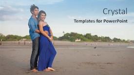  Presentation with bali - Slide deck featuring young asian couple enjoying themselves on beach in bali background and a light blue colored foreground