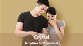  Presentation with asian american colors - PPT layouts featuring young asian couple shopping and looking at cellphone against colorful background background and a coral colored foreground