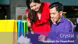  Presentation with cafeteria - Colorful PPT layouts enhanced with young asian couple watching a funny video or looking at pictures on a tablet connected to the internet in a trendy cafeteria backdrop and a violet colored foreground