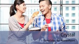  Presentation with skyscraper - Presentation theme enhanced with young asian couple woman background and a ocean colored foreground