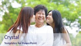  Presentation with elderly asian - Cool new slides with young asian daughter kissing their backdrop and a sky blue colored foreground