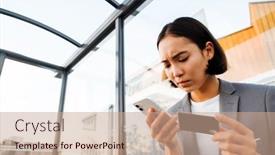  Presentation with bus station - Presentation theme featuring young-asian-displeased-woman-holding background and a coral colored foreground