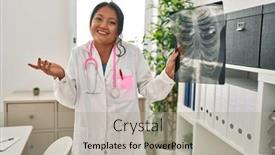  Presentation with asian doctor - Presentation theme enhanced with young-asian-doctor-woman-holding background and a mint green colored foreground