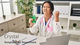  Presentation with asian doctor - PPT theme consisting of young-asian-doctor-woman-holding background and a  colored foreground