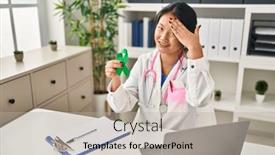  Presentation with asian doctor - Presentation having young-asian-doctor-woman-holding background and a  colored foreground