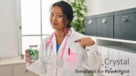  Presentation with asian doctor - Theme enhanced with young-asian-doctor-woman-holding background and a light gray colored foreground