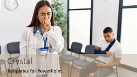  Presentation with asian doctor - Presentation design with young-asian-doctor-woman background and a coral colored foreground