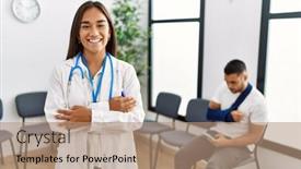  Presentation with doctor asian - Slides having young-asian-doctor-woman background and a coral colored foreground