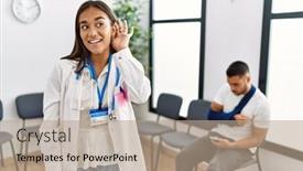  Presentation with doctor asian - PPT theme with young-asian-doctor-woman background and a coral colored foreground