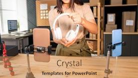  Presentation with packaging - Slide set consisting of young-asian-female-holding-new background and a coral colored foreground