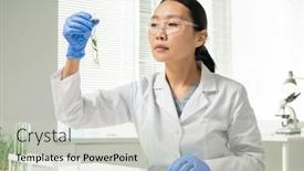  Presentation with grown - Presentation design featuring young-asian-female-laboratory-worker background and a light gray colored foreground
