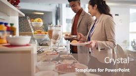  Presentation with asian food - PPT layouts consisting of young-asian-female-talking background and a coral colored foreground