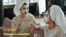  Presentation with clay faces - Cool new presentation with young-asian-female-twins backdrop and a tawny brown colored foreground