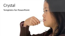  Presentation with lip balm - Audience pleasing slides consisting of lipbalm - young asian girl applys lip backdrop and a white colored foreground