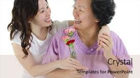  Presentation with little asian girl receiving vaccination - Presentation design with young asian girl carnation flower background and a coral colored foreground