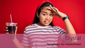  Presentation with asian - Audience pleasing PPT theme consisting of young-asian-girl-drinking-cola backdrop and a coral colored foreground