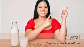  Presentation with almond milk - Slide deck featuring young-asian-girl-drinking-healthy background and a coral colored foreground