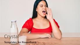  Presentation with almond milk - Presentation theme featuring young-asian-girl-drinking-healthy background and a coral colored foreground