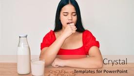  Presentation with almond milk - Cool new slide deck with young-asian-girl-drinking-healthy backdrop and a coral colored foreground
