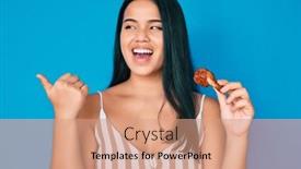  Presentation with chicken - Colorful presentation theme enhanced with young-asian-girl-eating-chicken backdrop and a coral colored foreground