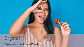  Presentation with little asian girl receiving vaccination - PPT theme having young-asian-girl-eating-chicken background and a coral colored foreground