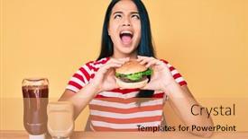  Presentation with eating - Presentation design with young-asian-girl-eating background and a coral colored foreground