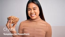  Presentation with healthy snack - Cool new PPT layouts with young-asian-girl-holding-bowl backdrop and a coral colored foreground