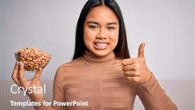  Presentation with healthy snack - Amazing slide set having young-asian-girl-holding-bowl backdrop and a coral colored foreground
