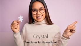  Presentation with hand holding puzzle piece - PPT layouts with young-asian-girl-holding-piece background and a soft green colored foreground
