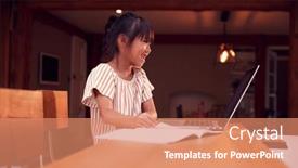  Presentation with home schooling - Cool new PPT layouts with young-asian-girl-home-schooling backdrop and a coral colored foreground