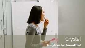  Presentation with lips - Presentation theme having young-asian-girl-painting background and a gray colored foreground