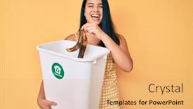  Presentation with fertilizer organic - PPT theme with young-asian-girl-recycling-food background and a yellow colored foreground