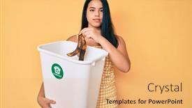  Presentation with simple food - Slide set having young-asian-girl-recycling-food background and a coral colored foreground
