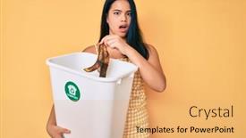  Presentation with asian food - Cool new PPT theme with young-asian-girl-recycling-food backdrop and a coral colored foreground