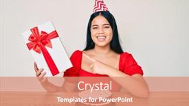  Presentation with happy birthday - PPT theme featuring young-asian-girl-wearing-birthday background and a coral colored foreground