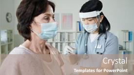  Presentation with vaccination - Slide deck featuring young-asian-gloved-nurse background and a coral colored foreground