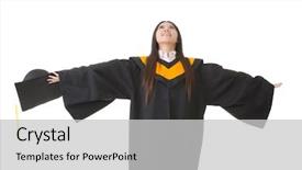  Presentation with graduation black graduate hat - Slide set having young asian graduation woman feel background and a light gray colored foreground