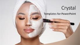  Presentation with skin anatomy face and head - Colorful slide deck enhanced with young asian half-naked lady backdrop and a light gray colored foreground