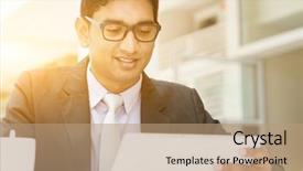  Presentation with young business people - Presentation theme featuring young asian indian business people background and a coral colored foreground