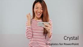  Presentation with video game 3d play games - PPT theme with young asian lady play game background and a soft green colored foreground