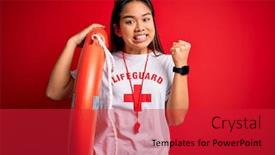  Presentation with whistle - Amazing presentation theme having young-asian-lifeguard-girl-wearing backdrop and a red colored foreground
