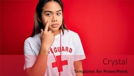  Presentation with whistle - Beautiful slide deck featuring young-asian-lifeguard-girl-wearing backdrop and a red colored foreground