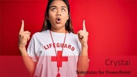  Presentation with lifeguard - PPT theme with young-asian-lifeguard-girl-wearing background and a red colored foreground