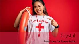  Presentation with whistle - Cool new PPT layouts with young-asian-lifeguard-girl-wearing backdrop and a red colored foreground