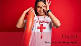  Presentation with whistle - Cool new PPT theme with young-asian-lifeguard-girl-wearing backdrop and a red colored foreground
