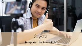  Presentation with broadcasting media - Colorful presentation theme enhanced with young-asian-male-gamer-casting backdrop and a lemonade colored foreground