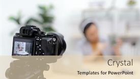  Presentation with social media camera - Cool new presentation theme with young-asian-male-it-vlogger backdrop and a lemonade colored foreground