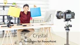  Presentation with online shopping - PPT theme with young-asian-male-online-merchant background and a lemonade colored foreground