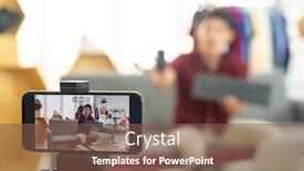  Presentation with social media - Audience pleasing PPT theme consisting of young-asian-male-online-merchant backdrop and a violet colored foreground